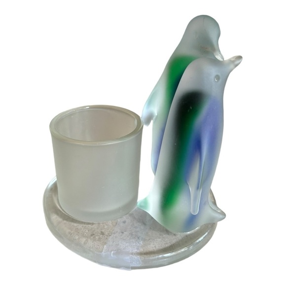PartyLite Vintage Frosted Glass Nothern Lights Penguins Votive Candle Holder - Picture 7 of 9